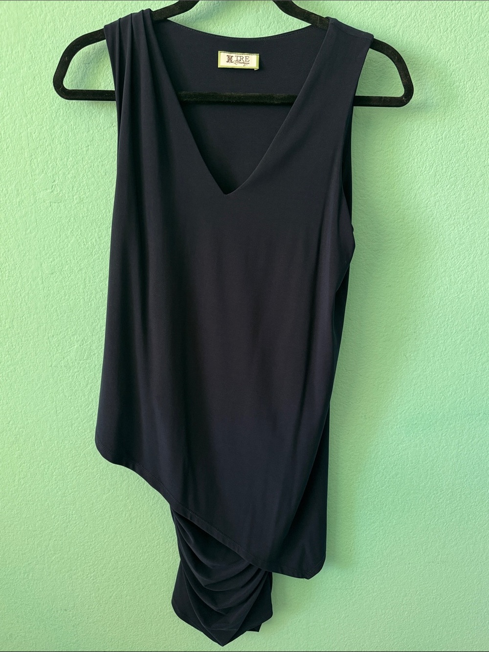 Navy Draped V-Neck Sleeveless Dress